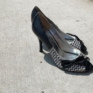 Naughty Monkey black white peep toe heels